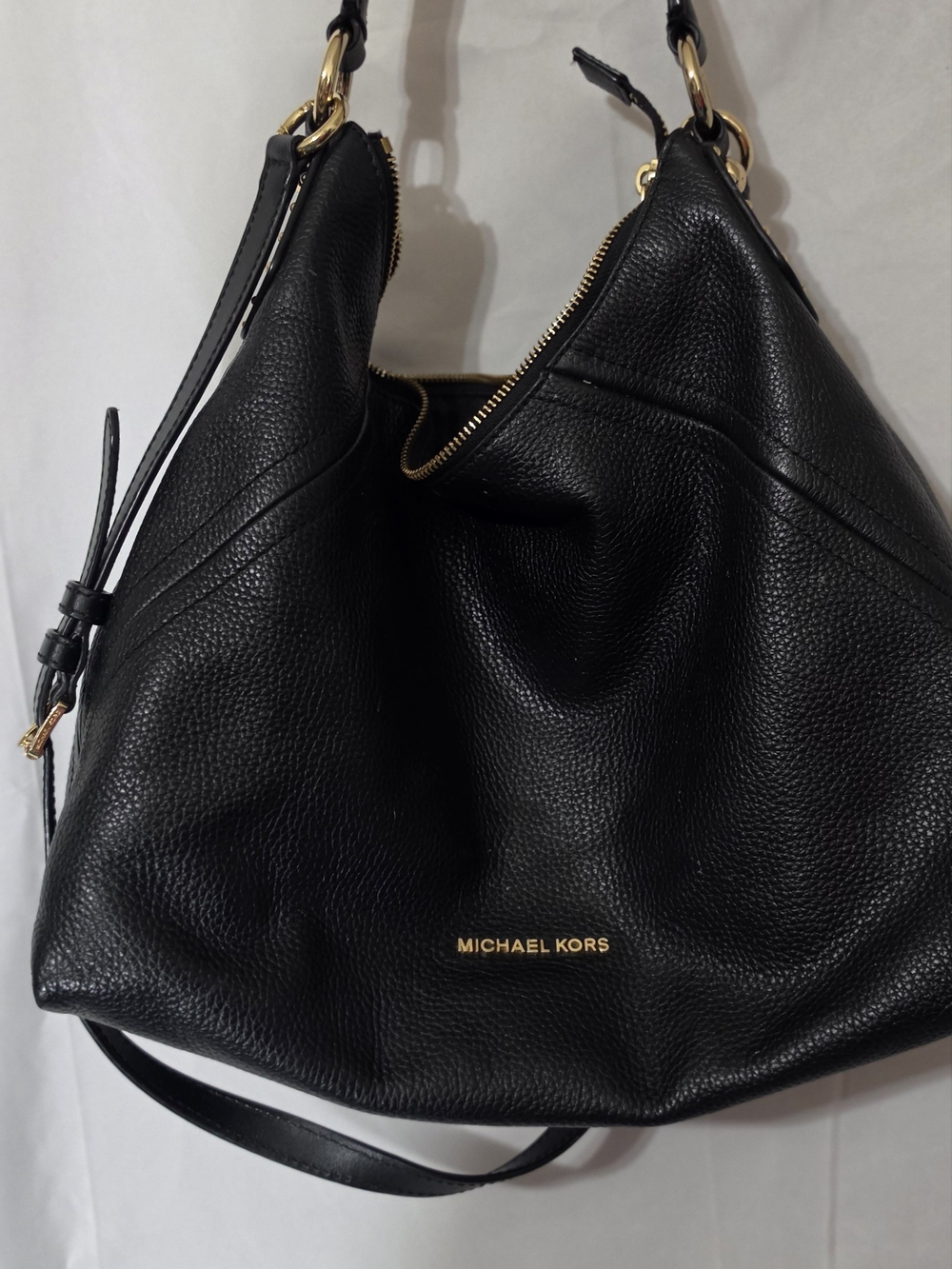 Michael Kors Black Pebbled Leather Slouch Hobo with Gold Hardware